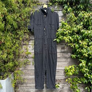 MATE the Label Short Sleeve Black Linen Jumpsuit, Size Large